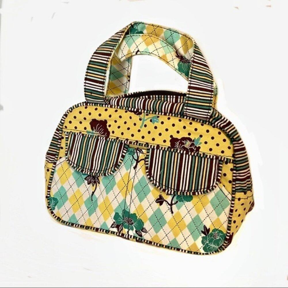 Chester Handbag Purse Satchel Mixed Prints Yellow Brown Cream Green Blue Retro